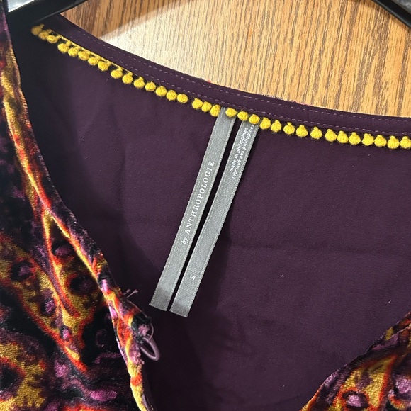 Anthropologie Puff-Sleeve Velour Peasant Paisley Blouse - Picture 8 of 13